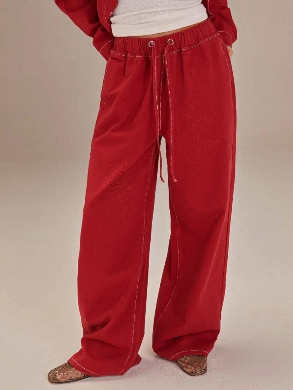 Red Casual Women's drawstring Denim Jeans